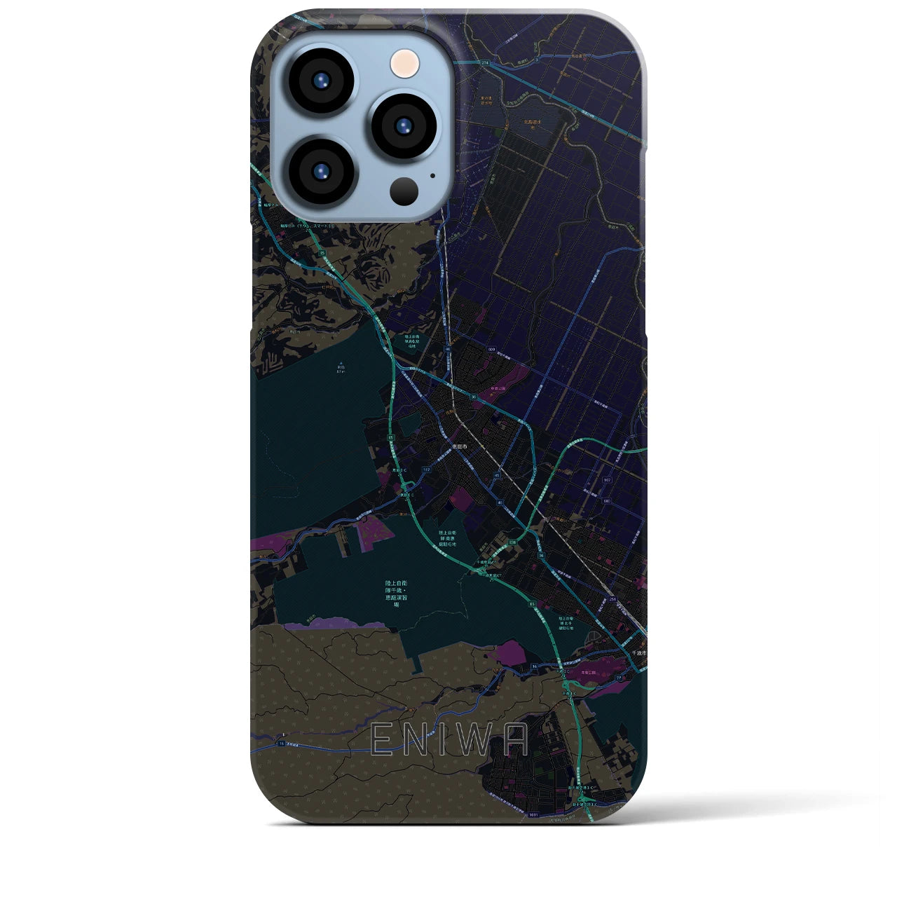 【恵庭】地図柄iPhoneケース（バックカバータイプ・ブラック）iPhone 13 Pro Max 用