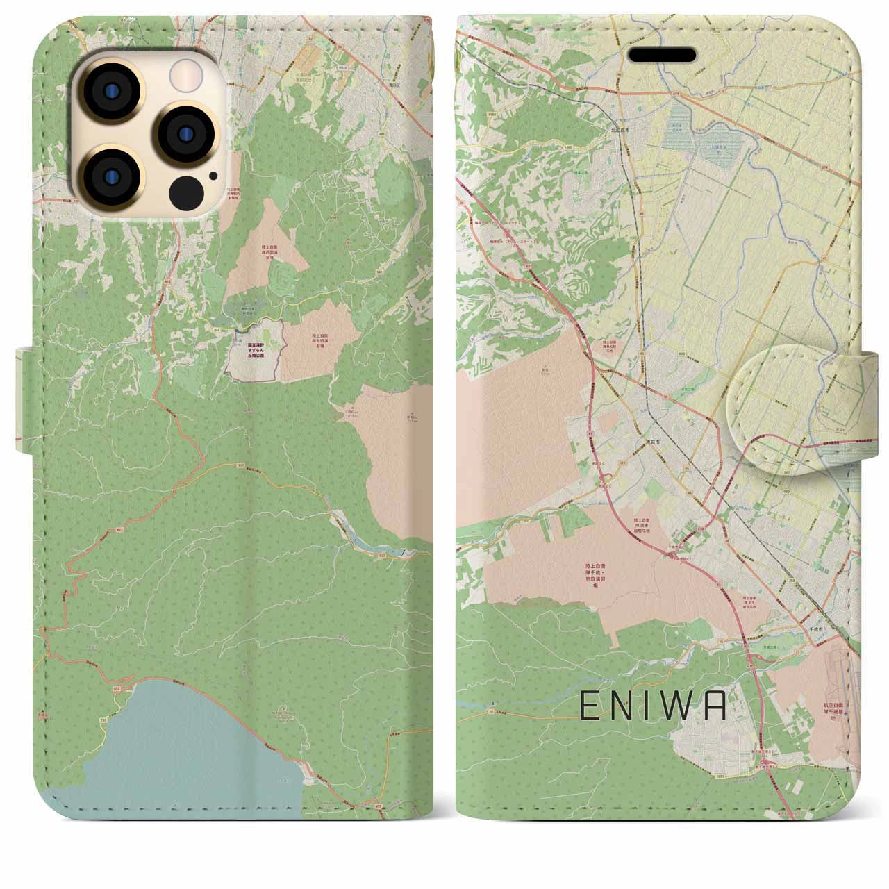 【恵庭】地図柄iPhoneケース（手帳両面タイプ・ナチュラル）iPhone 12 Pro Max 用