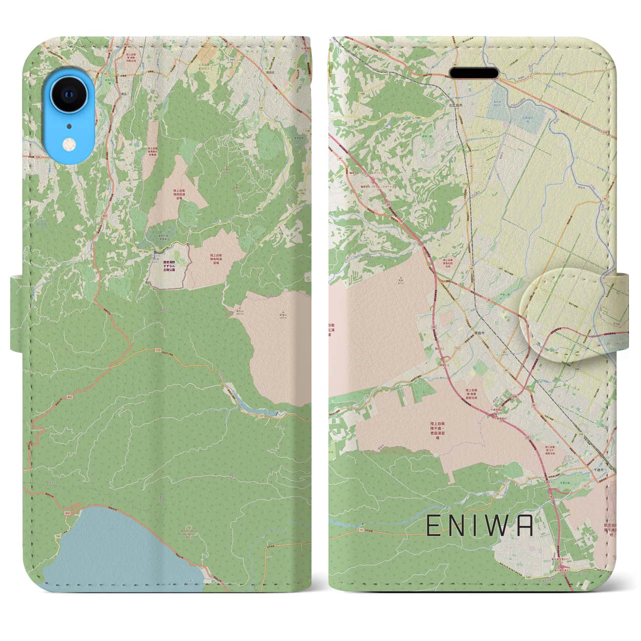 【恵庭】地図柄iPhoneケース（手帳両面タイプ・ナチュラル）iPhone XR 用
