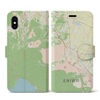 【恵庭（北海道）】地図柄iPhoneケース（手帳タイプ）ナチュラル・iPhone XS / X 用