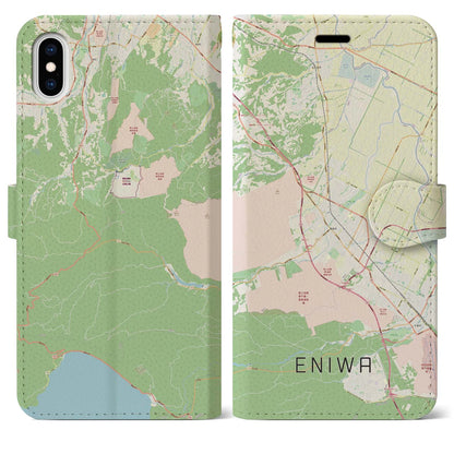 【恵庭（北海道）】地図柄iPhoneケース（手帳タイプ）ナチュラル・iPhone XS Max 用