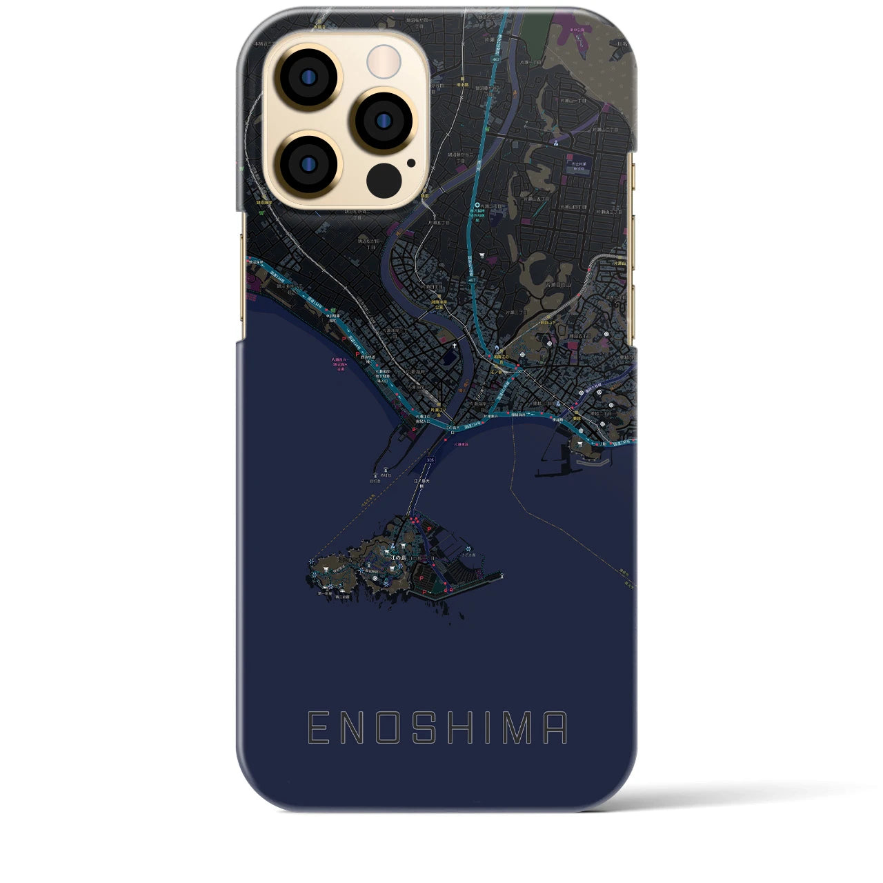 【江ノ島】地図柄iPhoneケース（バックカバータイプ・ブラック）iPhone 12 Pro Max 用