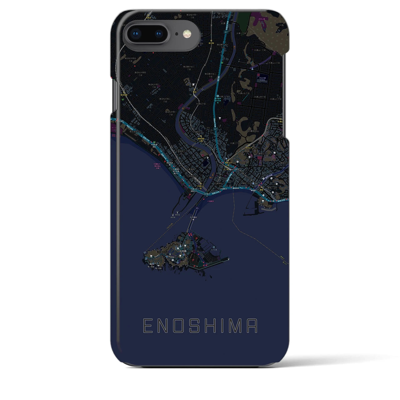 【江ノ島】地図柄iPhoneケース（バックカバータイプ・ブラック）iPhone 8Plus /7Plus / 6sPlus / 6Plus 用