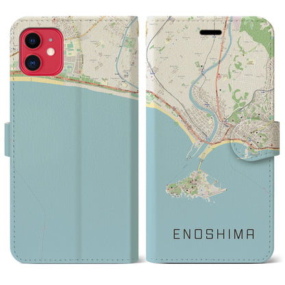 【江ノ島（神奈川県）】地図柄iPhoneケース（手帳タイプ）ナチュラル・iPhone 11 用