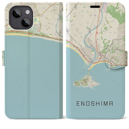 【江ノ島（神奈川県）】地図柄iPhoneケース（手帳タイプ）ナチュラル・iPhone 14 Plus 用