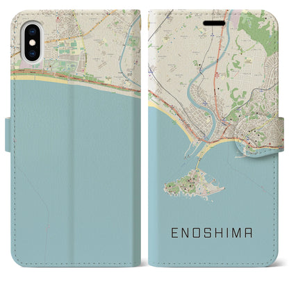 【江ノ島（神奈川県）】地図柄iPhoneケース（手帳タイプ）ナチュラル・iPhone XS Max 用