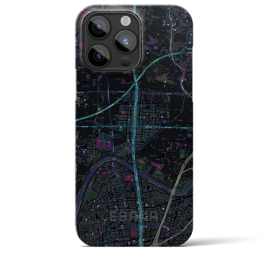 【江坂】地図柄iPhoneケース（バックカバータイプ・ブラック）iPhone 15 Pro Max 用