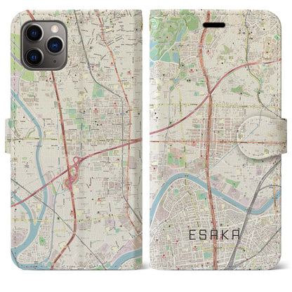 【江坂（大阪府）】地図柄iPhoneケース（手帳タイプ）ナチュラル・iPhone 11 Pro Max 用
