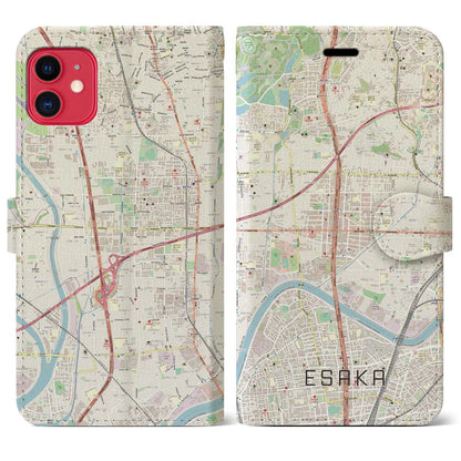 【江坂（大阪府）】地図柄iPhoneケース（手帳タイプ）ナチュラル・iPhone 11 用