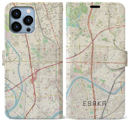 【江坂（大阪府）】地図柄iPhoneケース（手帳タイプ）ナチュラル・iPhone 13 Pro Max 用