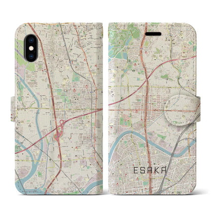 【江坂（大阪府）】地図柄iPhoneケース（手帳タイプ）ナチュラル・iPhone XS / X 用