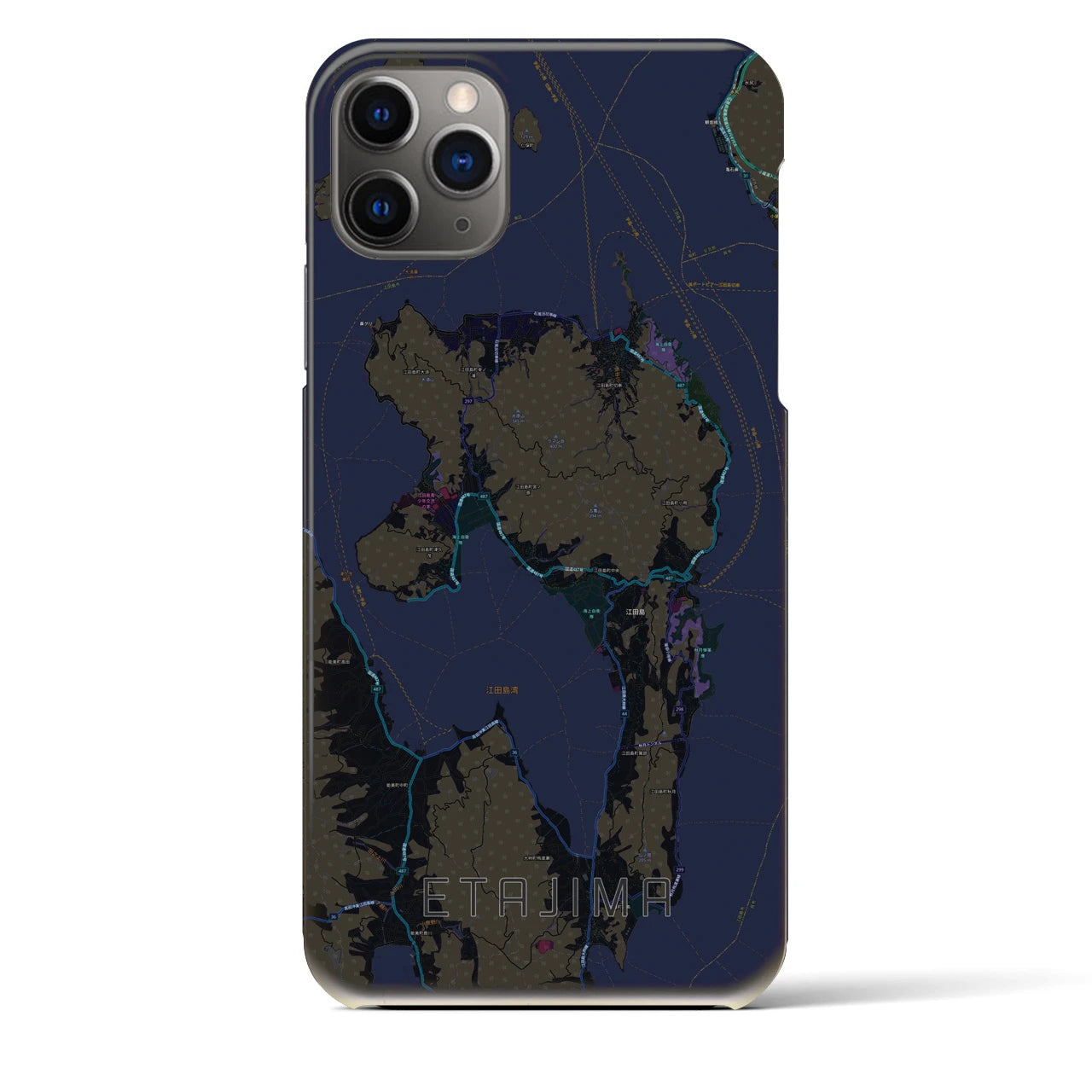 【江田島】地図柄iPhoneケース（バックカバータイプ・ブラック）iPhone 11 Pro Max 用