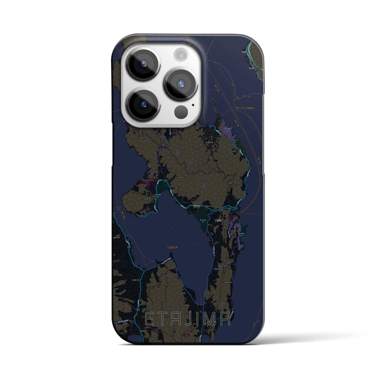 【江田島】地図柄iPhoneケース（バックカバータイプ・ブラック）iPhone 14 Pro 用