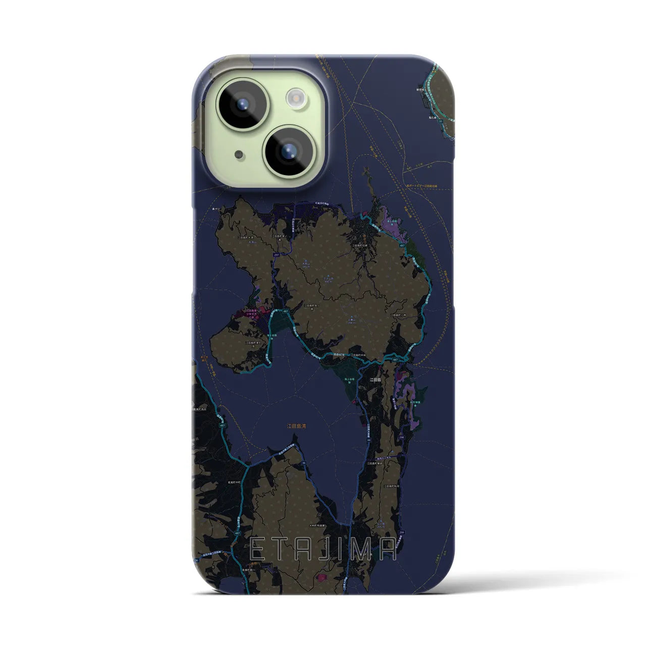 【江田島】地図柄iPhoneケース（バックカバータイプ・ブラック）iPhone 15 用