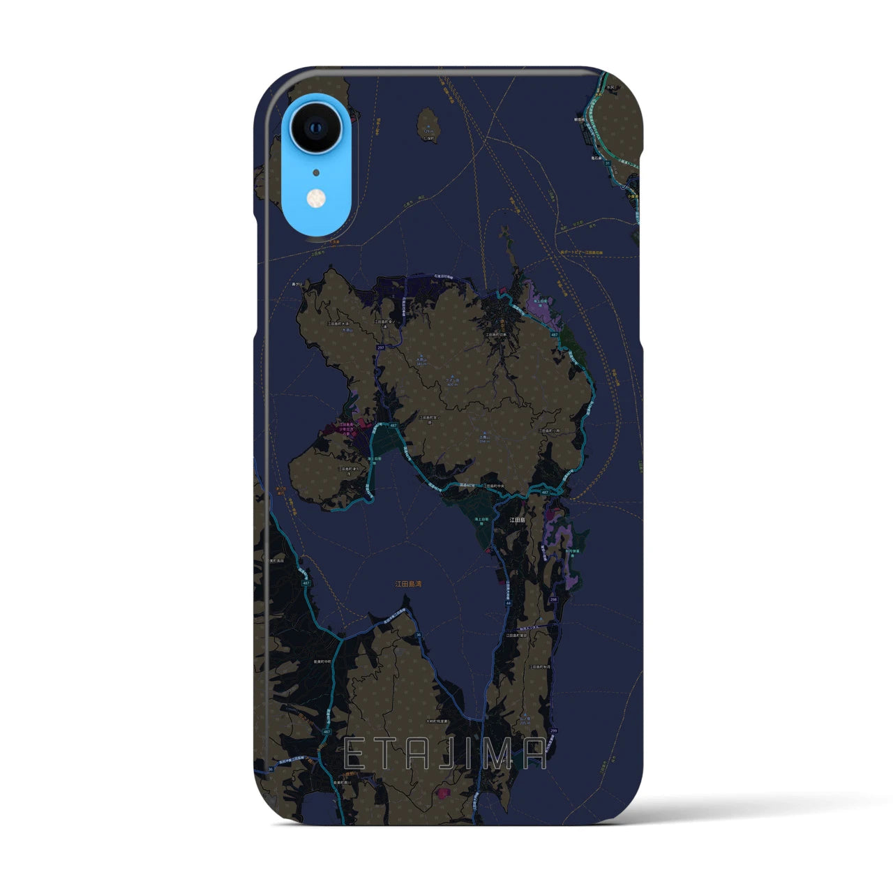 【江田島】地図柄iPhoneケース（バックカバータイプ・ブラック）iPhone XR 用