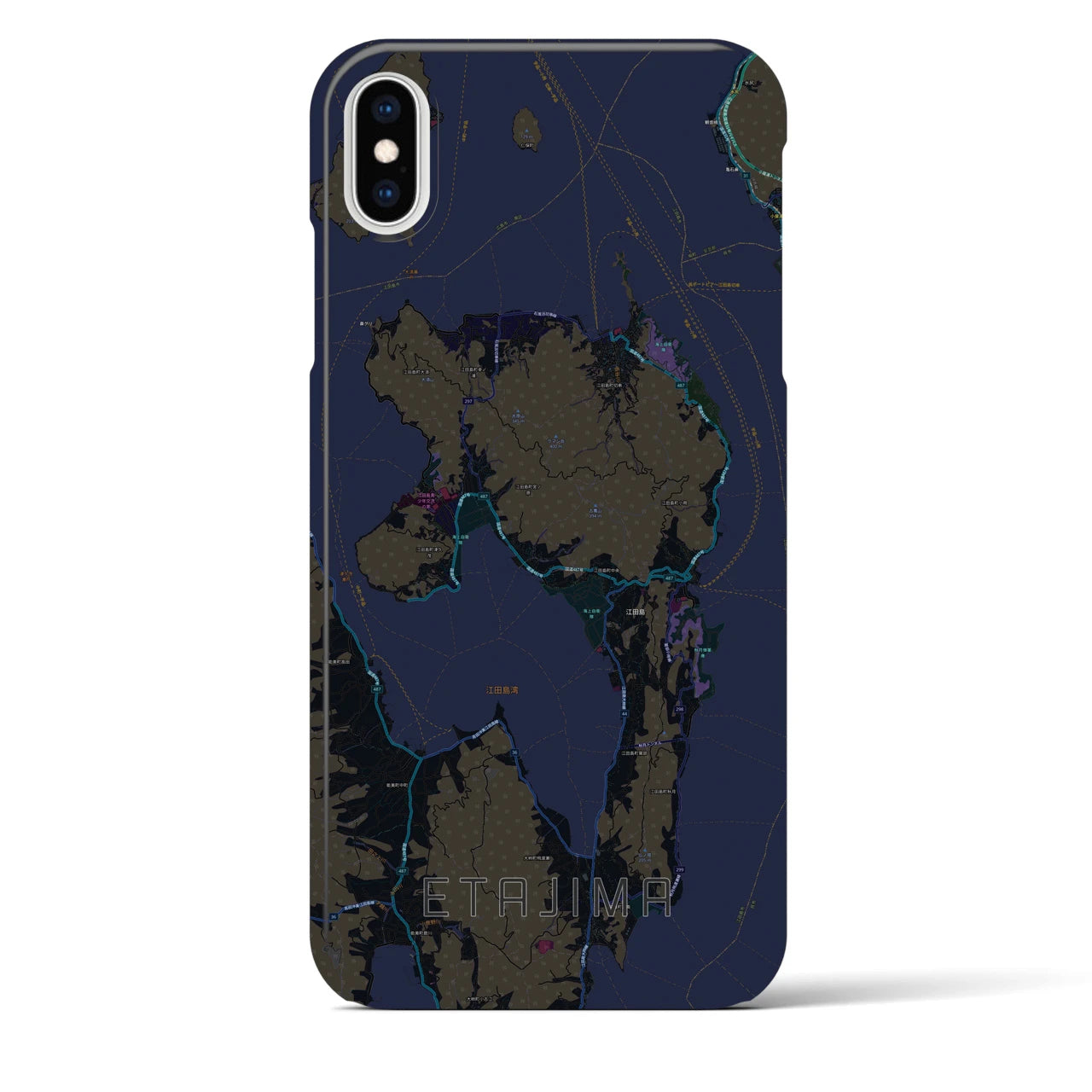 【江田島】地図柄iPhoneケース（バックカバータイプ・ブラック）iPhone XS Max 用