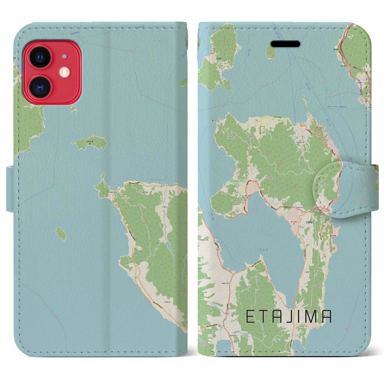 【江田島】地図柄iPhoneケース（手帳両面タイプ・ナチュラル）iPhone 11 用