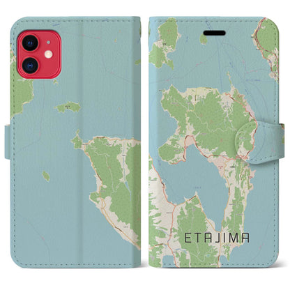 【江田島（広島県）】地図柄iPhoneケース（手帳タイプ）ナチュラル・iPhone 11 用