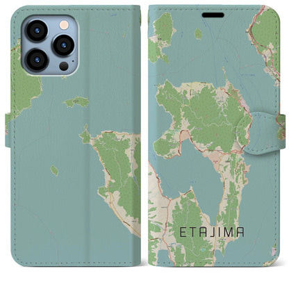 【江田島（広島県）】地図柄iPhoneケース（手帳タイプ）ナチュラル・iPhone 13 Pro Max 用