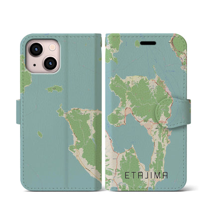 【江田島（広島県）】地図柄iPhoneケース（手帳タイプ）ナチュラル・iPhone 13 mini 用