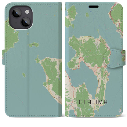 【江田島（広島県）】地図柄iPhoneケース（手帳タイプ）ナチュラル・iPhone 14 Plus 用