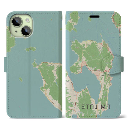 【江田島（広島県）】地図柄iPhoneケース（手帳タイプ）ナチュラル・iPhone 15 用