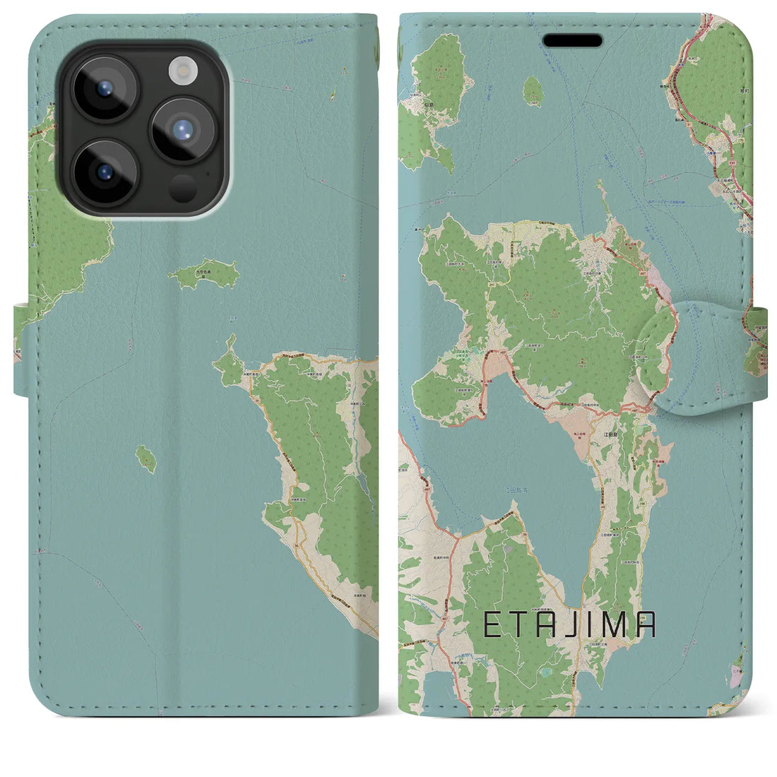 【江田島】地図柄iPhoneケース（手帳両面タイプ・ナチュラル）iPhone 15 Pro Max 用