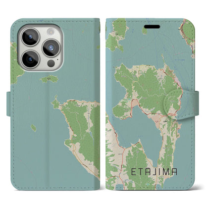【江田島（広島県）】地図柄iPhoneケース（手帳タイプ）ナチュラル・iPhone 15 Pro 用