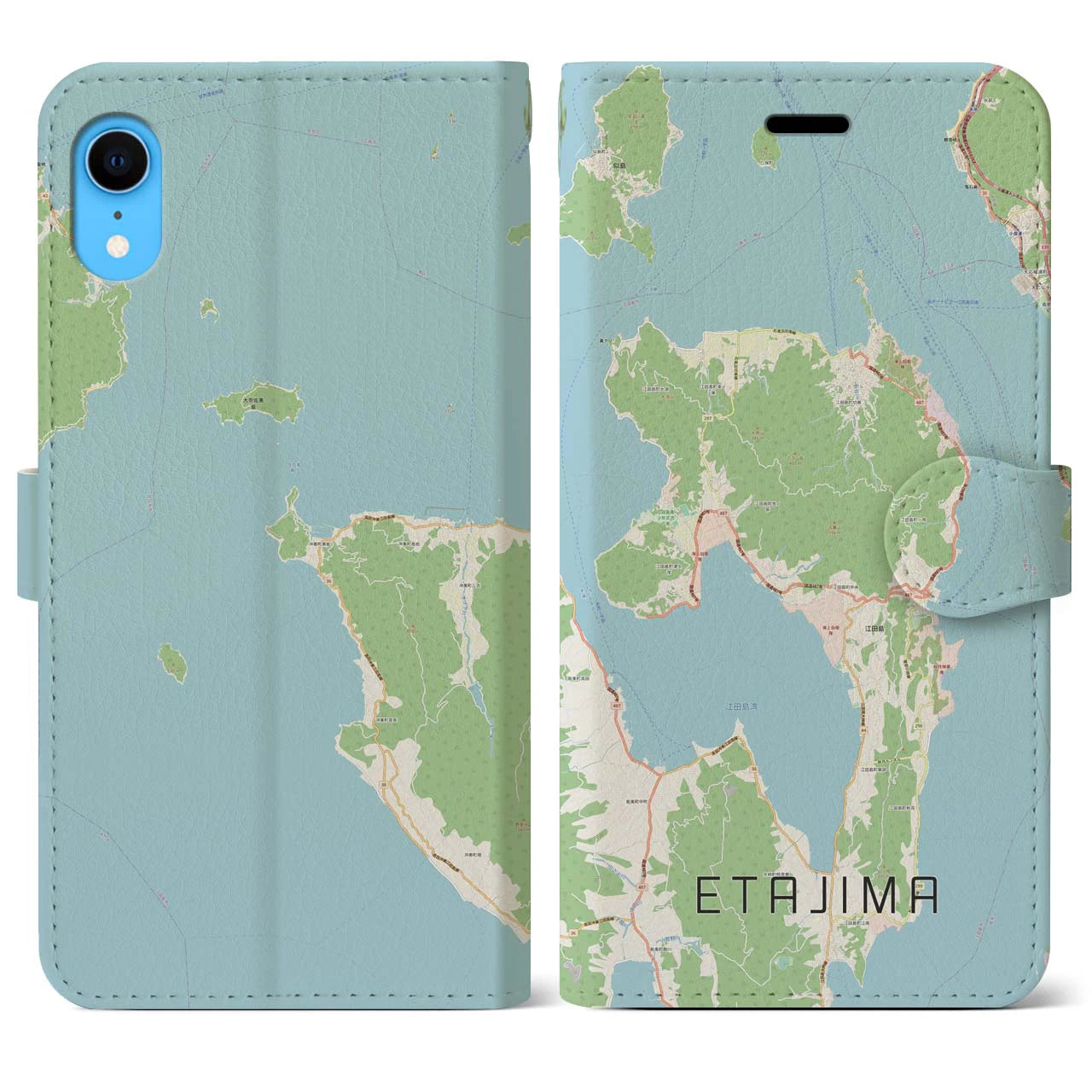 【江田島】地図柄iPhoneケース（手帳両面タイプ・ナチュラル）iPhone XR 用