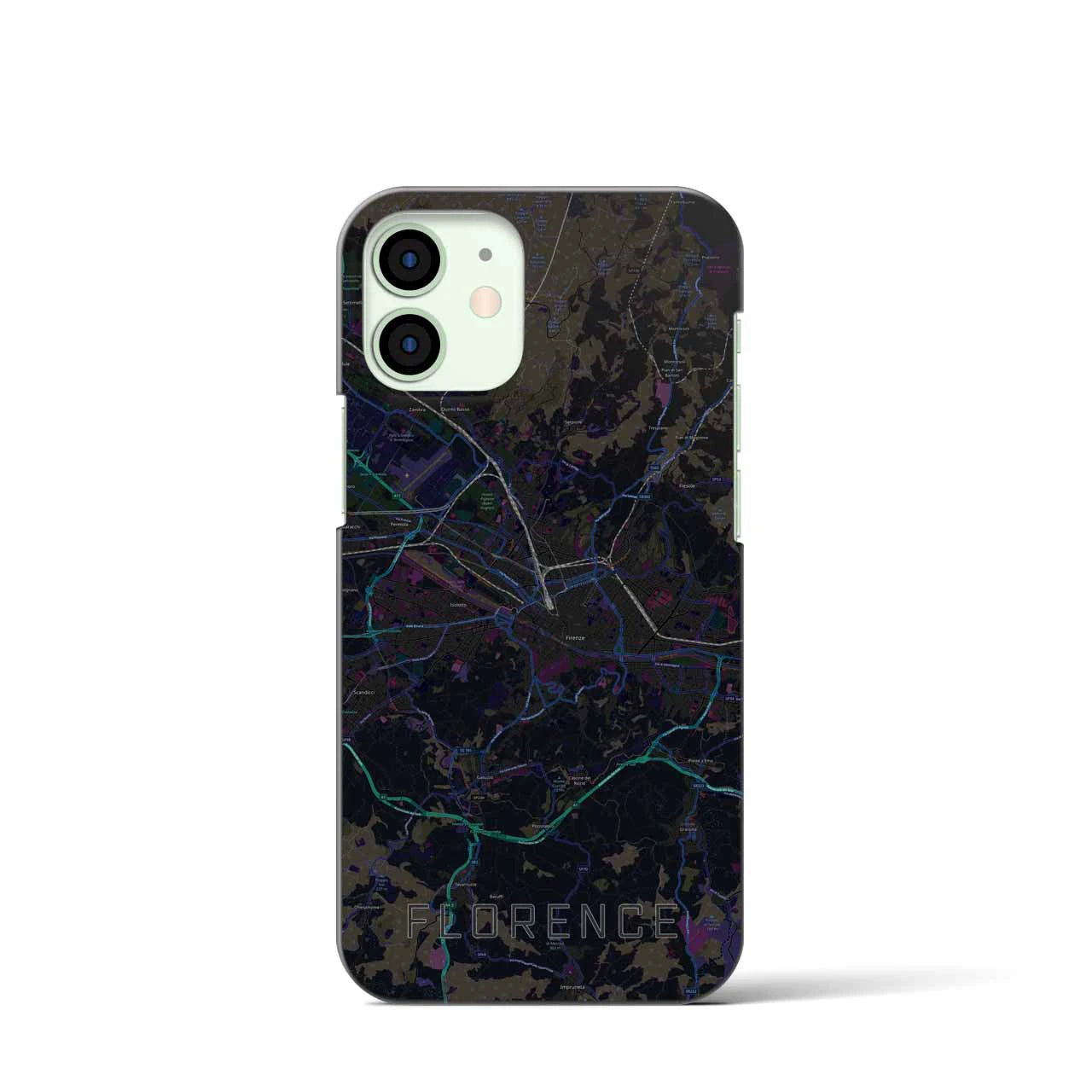 【フィレンツェ】地図柄iPhoneケース（バックカバータイプ・ブラック）iPhone 12 mini 用