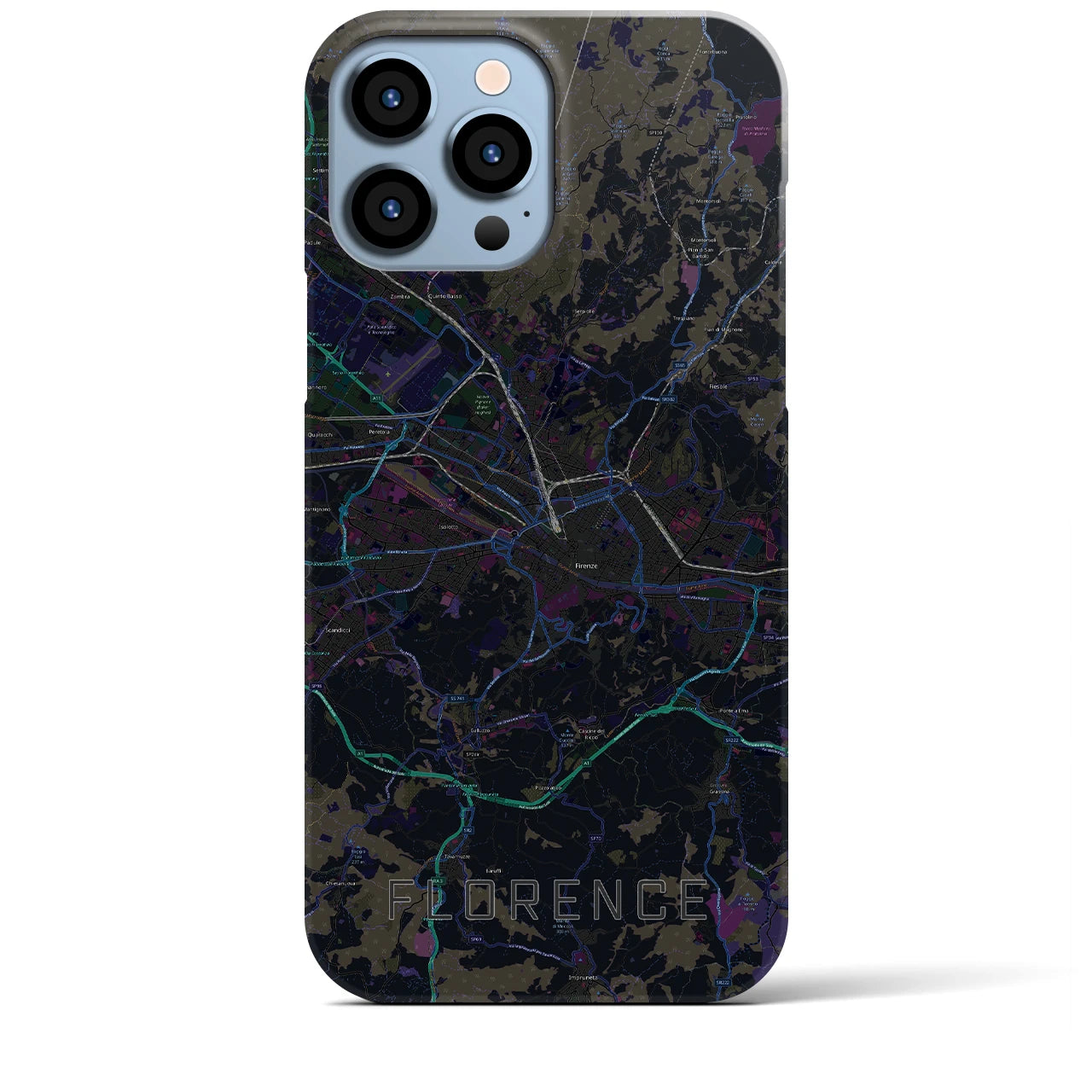 【フィレンツェ】地図柄iPhoneケース（バックカバータイプ・ブラック）iPhone 13 Pro Max 用
