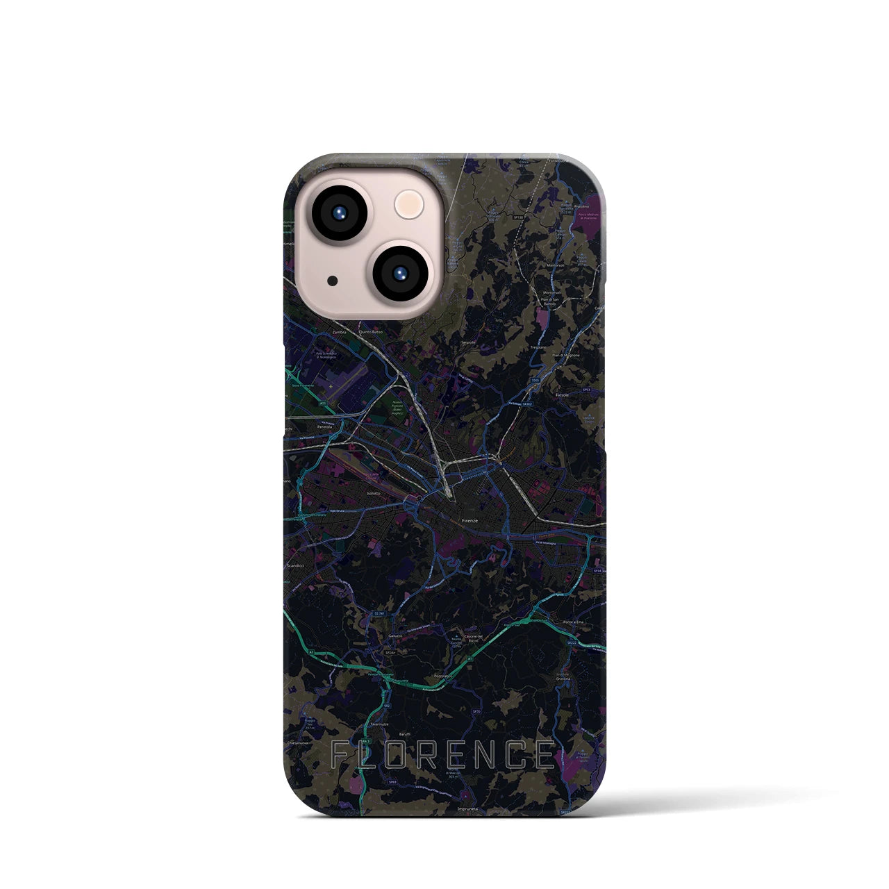 【フィレンツェ】地図柄iPhoneケース（バックカバータイプ・ブラック）iPhone 13 mini 用