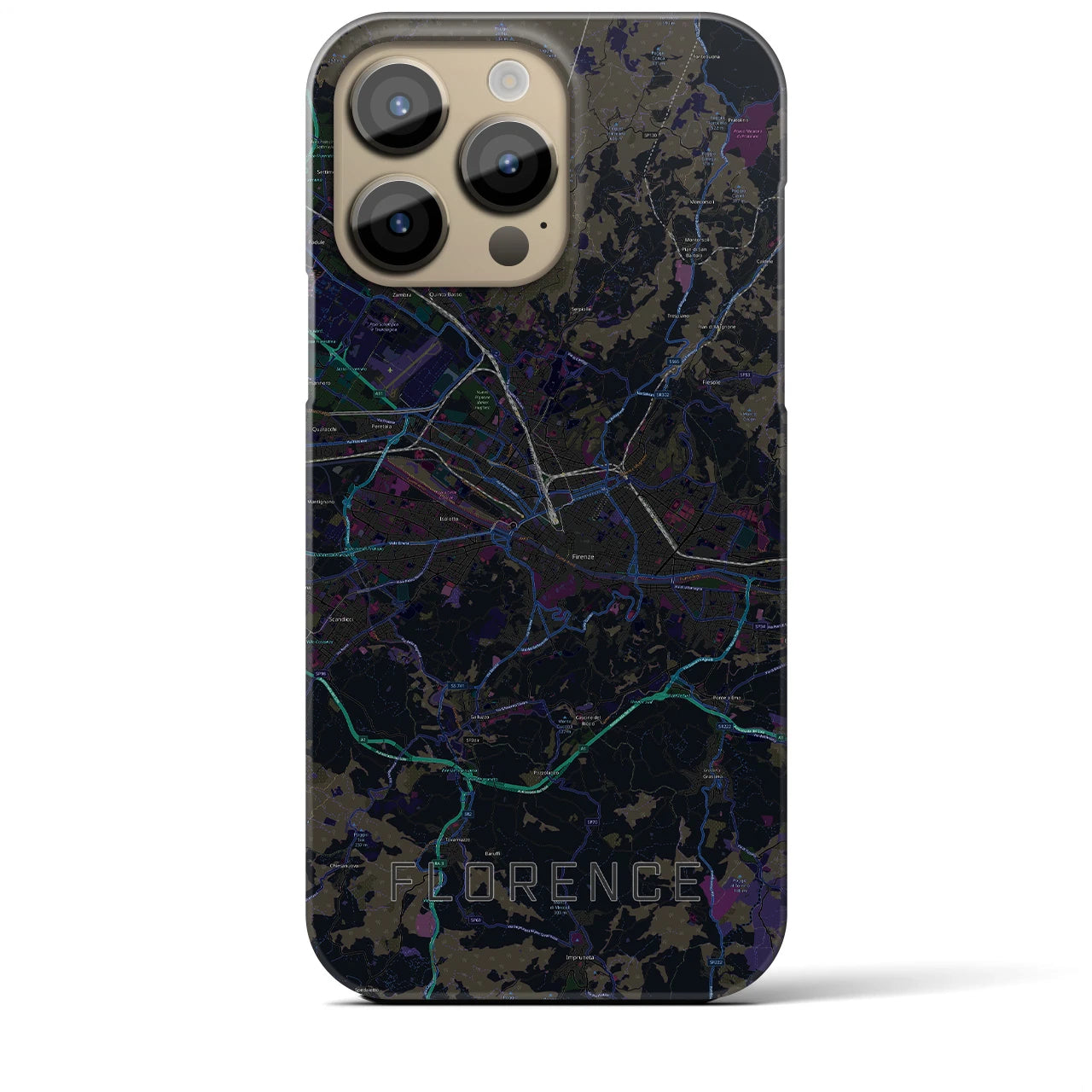 【フィレンツェ】地図柄iPhoneケース（バックカバータイプ・ブラック）iPhone 14 Pro Max 用