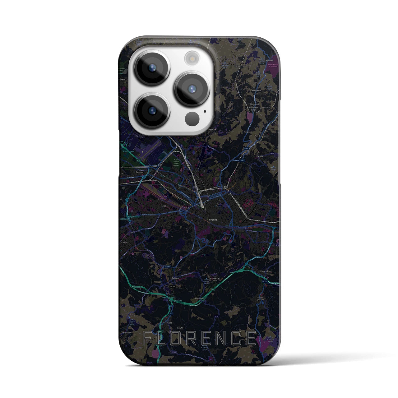 【フィレンツェ】地図柄iPhoneケース（バックカバータイプ・ブラック）iPhone 14 Pro 用