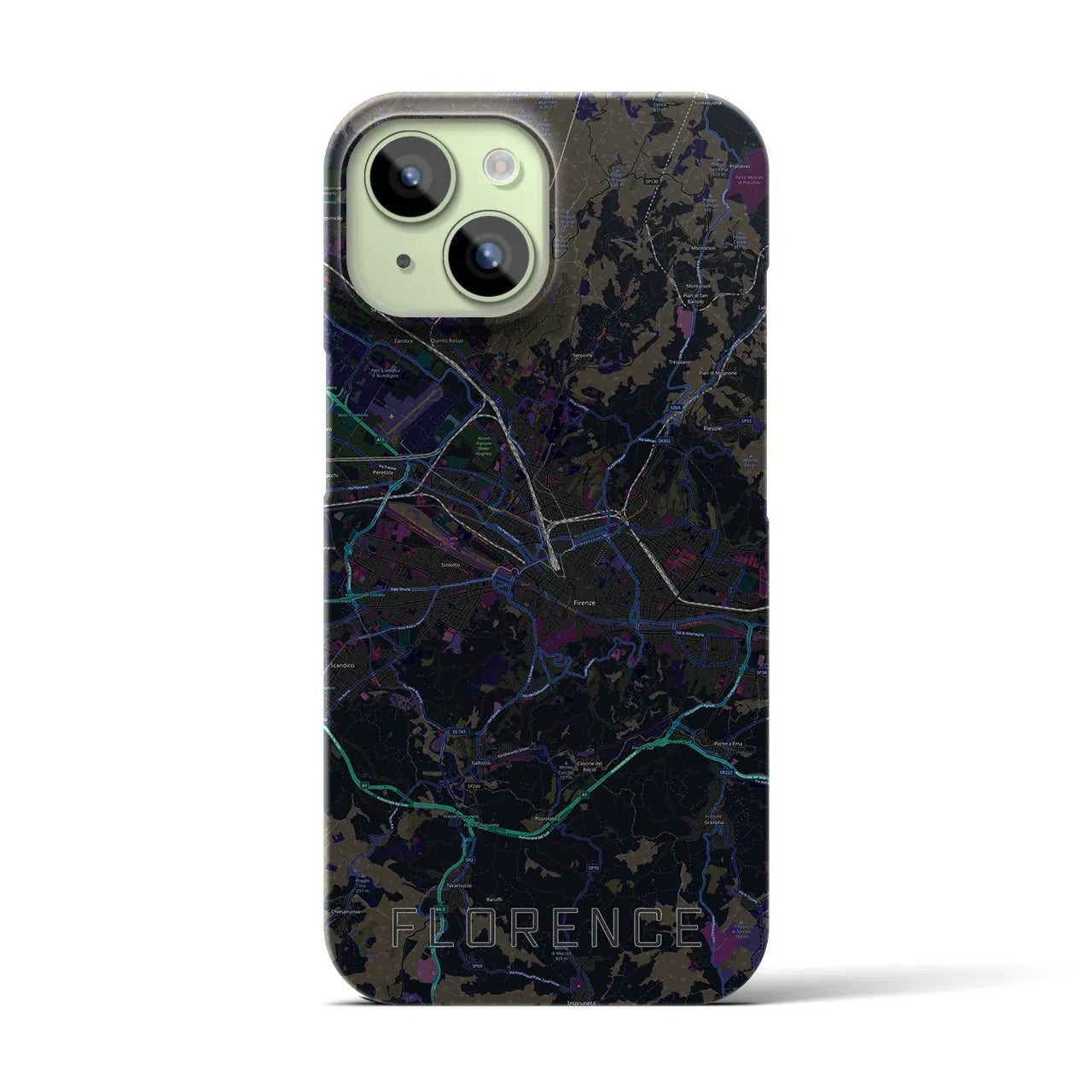 【フィレンツェ】地図柄iPhoneケース（バックカバータイプ・ブラック）iPhone 15 用