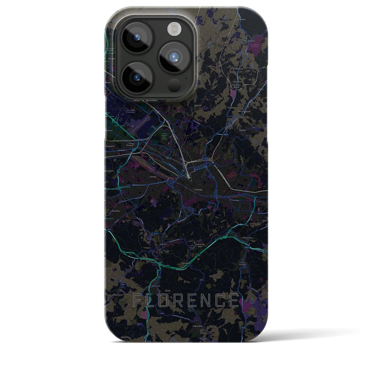 【フィレンツェ】地図柄iPhoneケース（バックカバータイプ・ブラック）iPhone 15 Pro Max 用