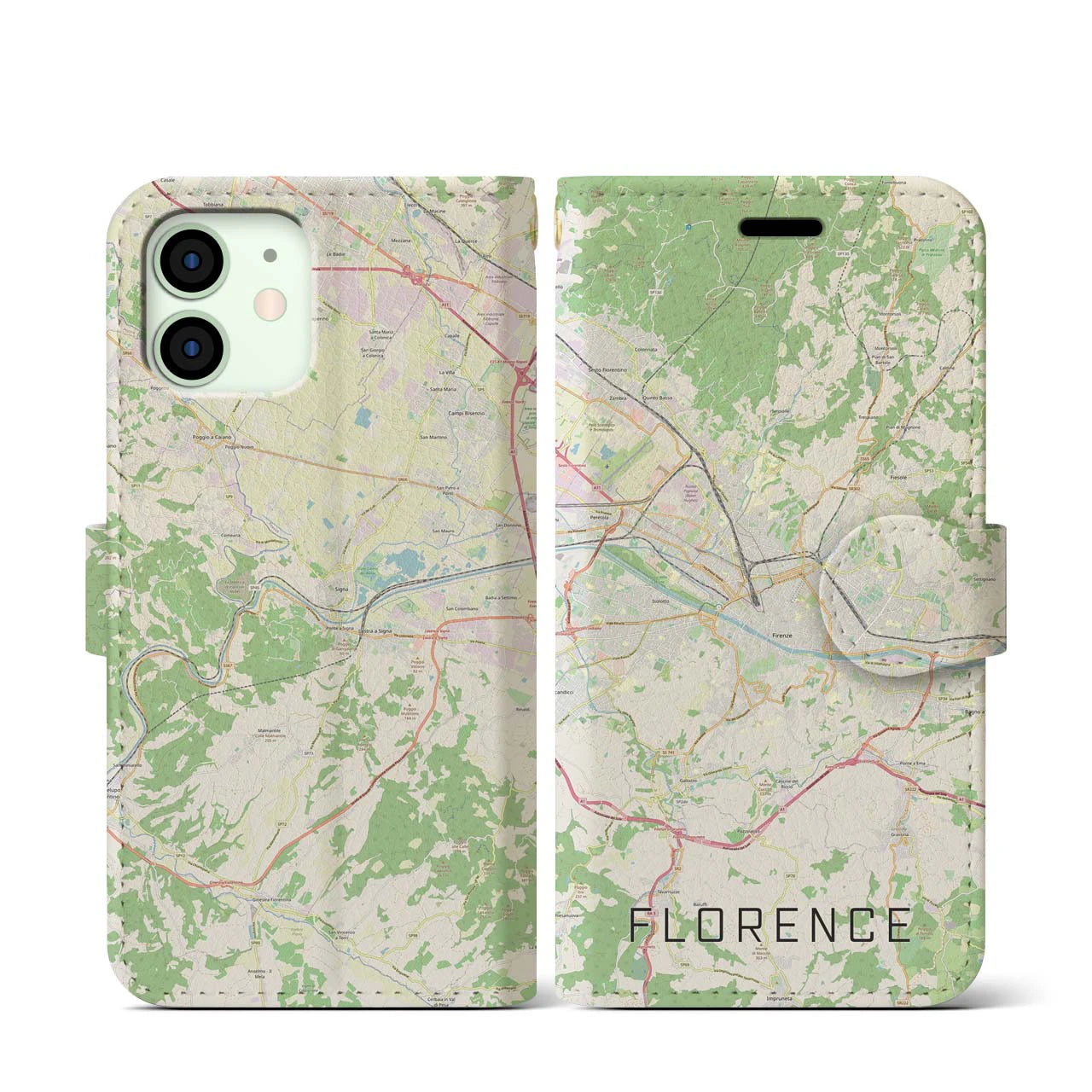 【フィレンツェ】地図柄iPhoneケース（手帳両面タイプ・ナチュラル）iPhone 12 mini 用