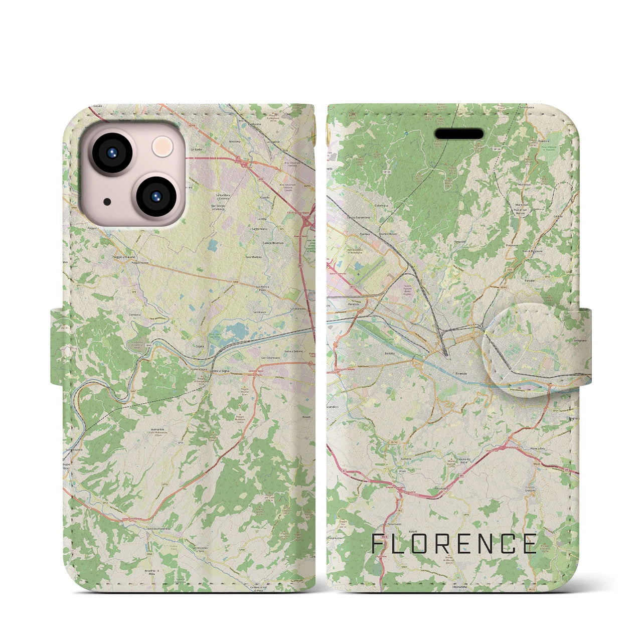 【フィレンツェ】地図柄iPhoneケース（手帳両面タイプ・ナチュラル）iPhone 13 mini 用