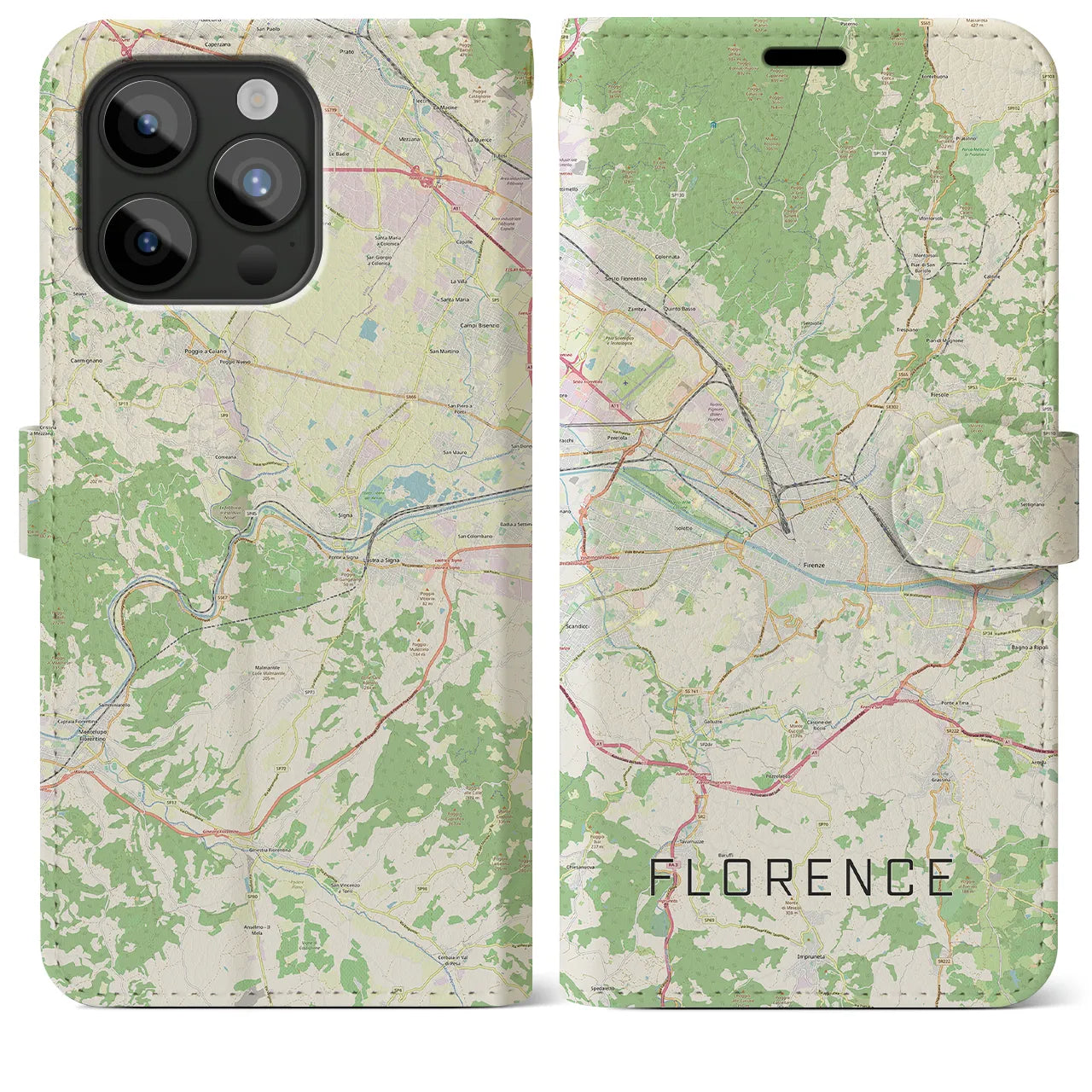 【フィレンツェ】地図柄iPhoneケース（手帳両面タイプ・ナチュラル）iPhone 15 Pro Max 用
