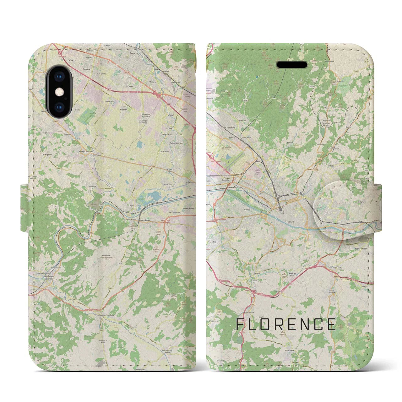 【フィレンツェ】地図柄iPhoneケース（手帳両面タイプ・ナチュラル）iPhone XS / X 用