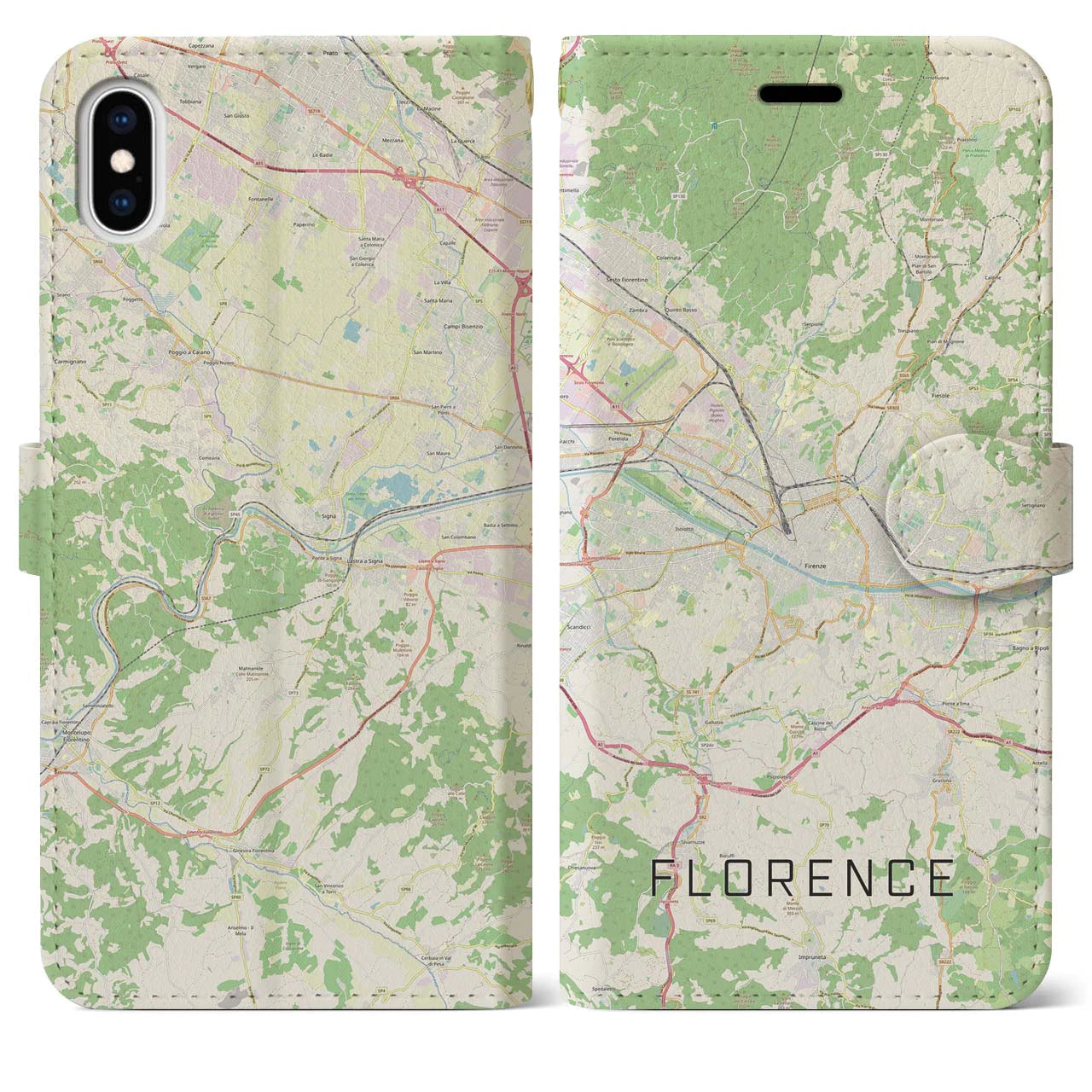 【フィレンツェ】地図柄iPhoneケース（手帳両面タイプ・ナチュラル）iPhone XS Max 用