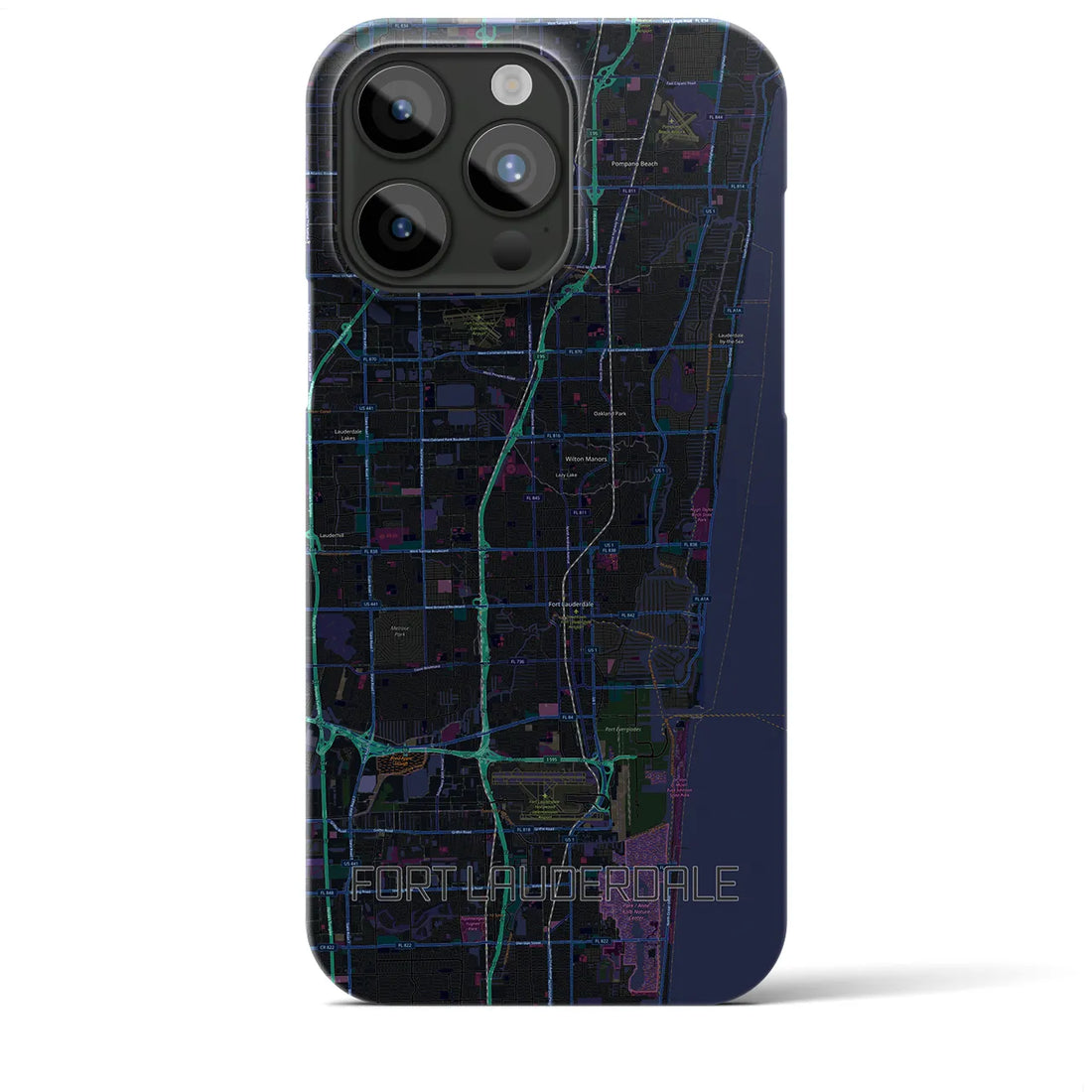 【フォートローダーデール】地図柄iPhoneケース（バックカバータイプ・ブラック）iPhone 15 Pro Max 用