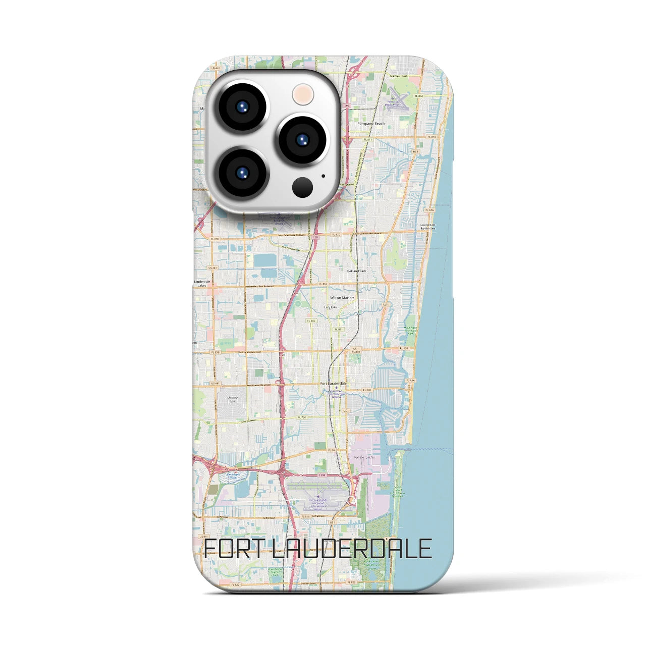 【フォートローダーデール】地図柄iPhoneケース（バックカバータイプ・ナチュラル）iPhone 13 Pro 用