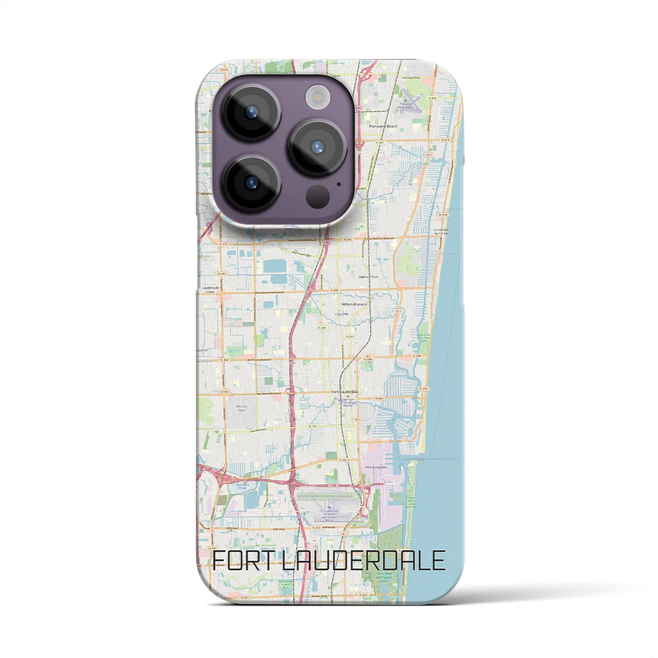 【フォートローダーデール】地図柄iPhoneケース（バックカバータイプ・ナチュラル）iPhone 14 Pro 用