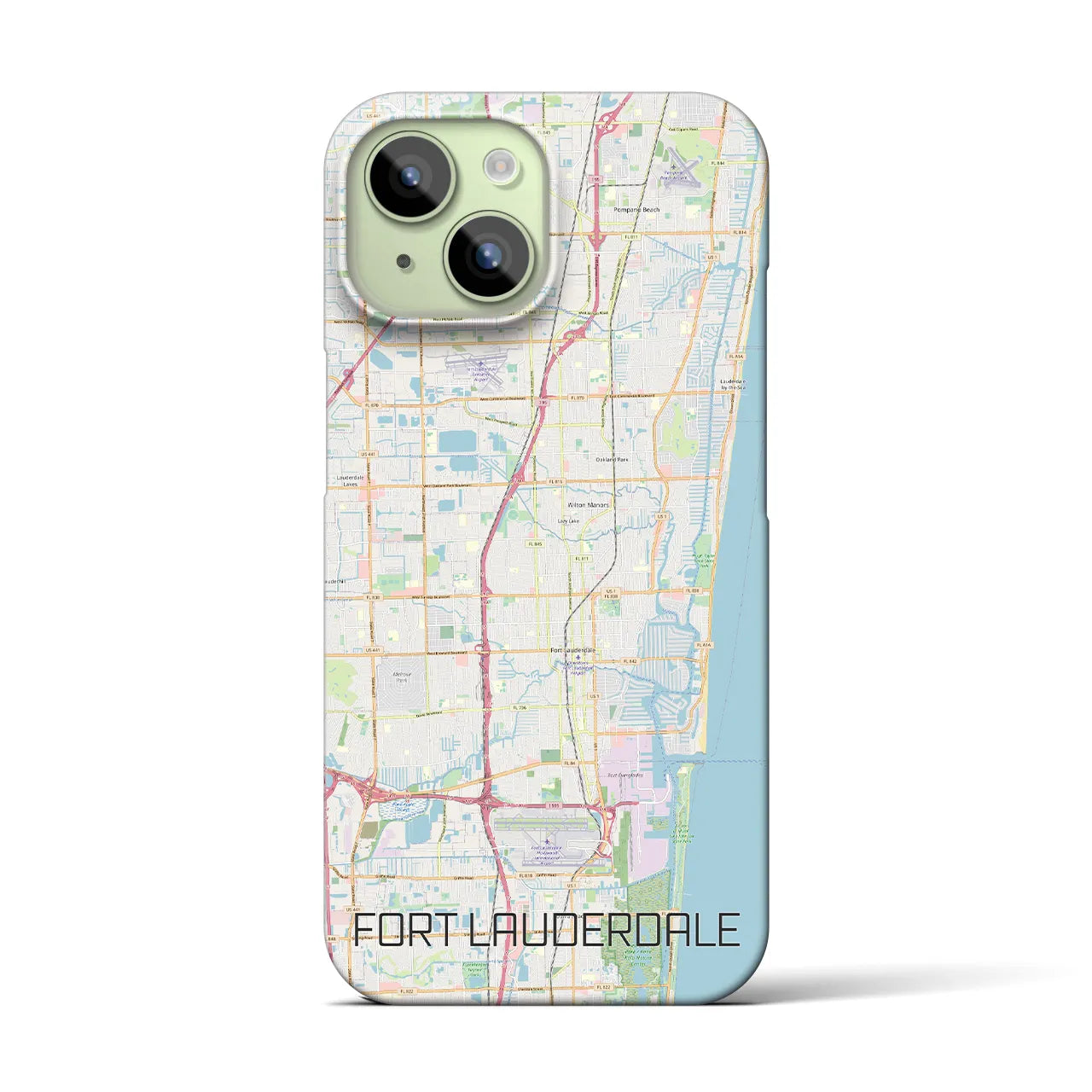 【フォートローダーデール】地図柄iPhoneケース（バックカバータイプ・ナチュラル）iPhone 15 用