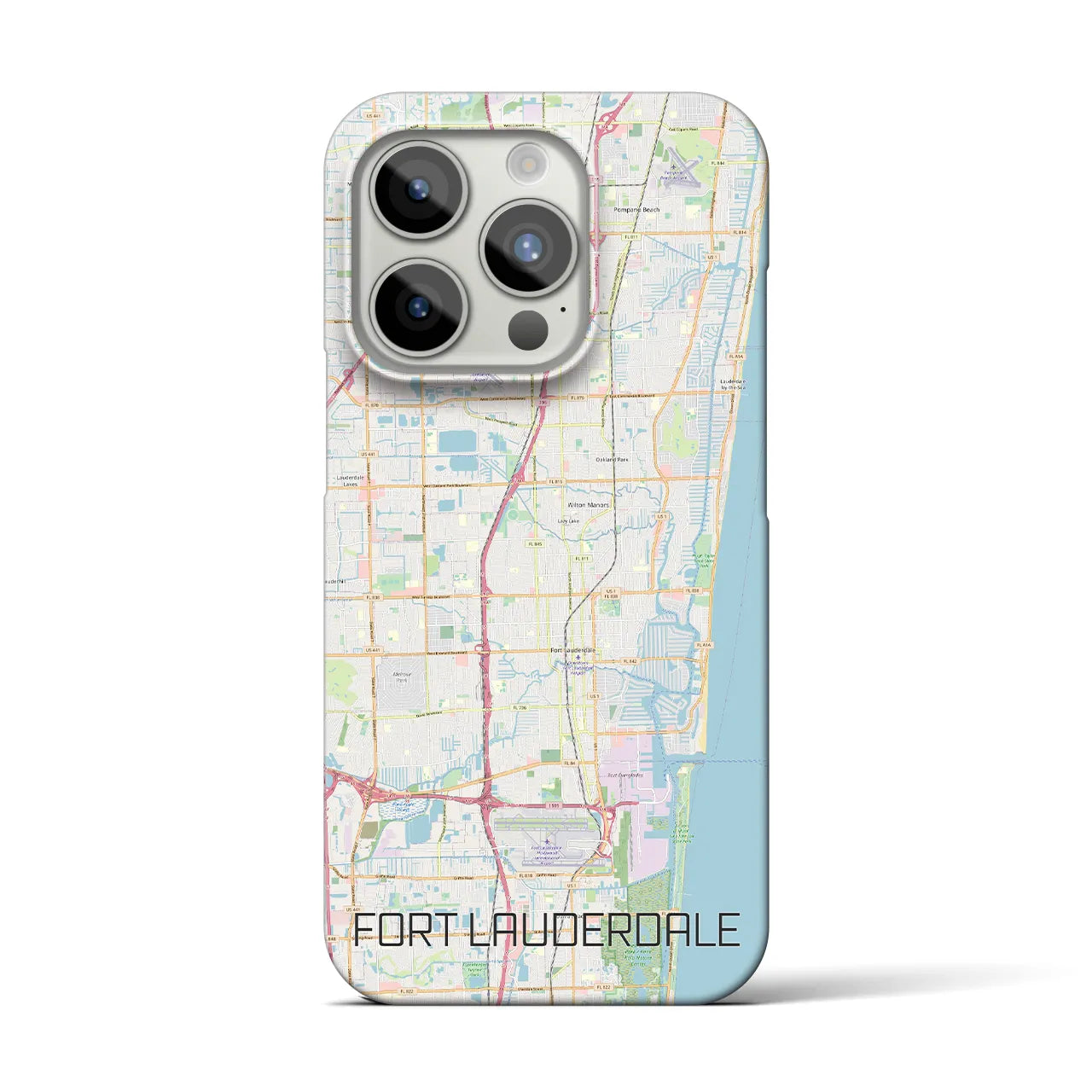 【フォートローダーデール】地図柄iPhoneケース（バックカバータイプ・ナチュラル）iPhone 15 Pro 用