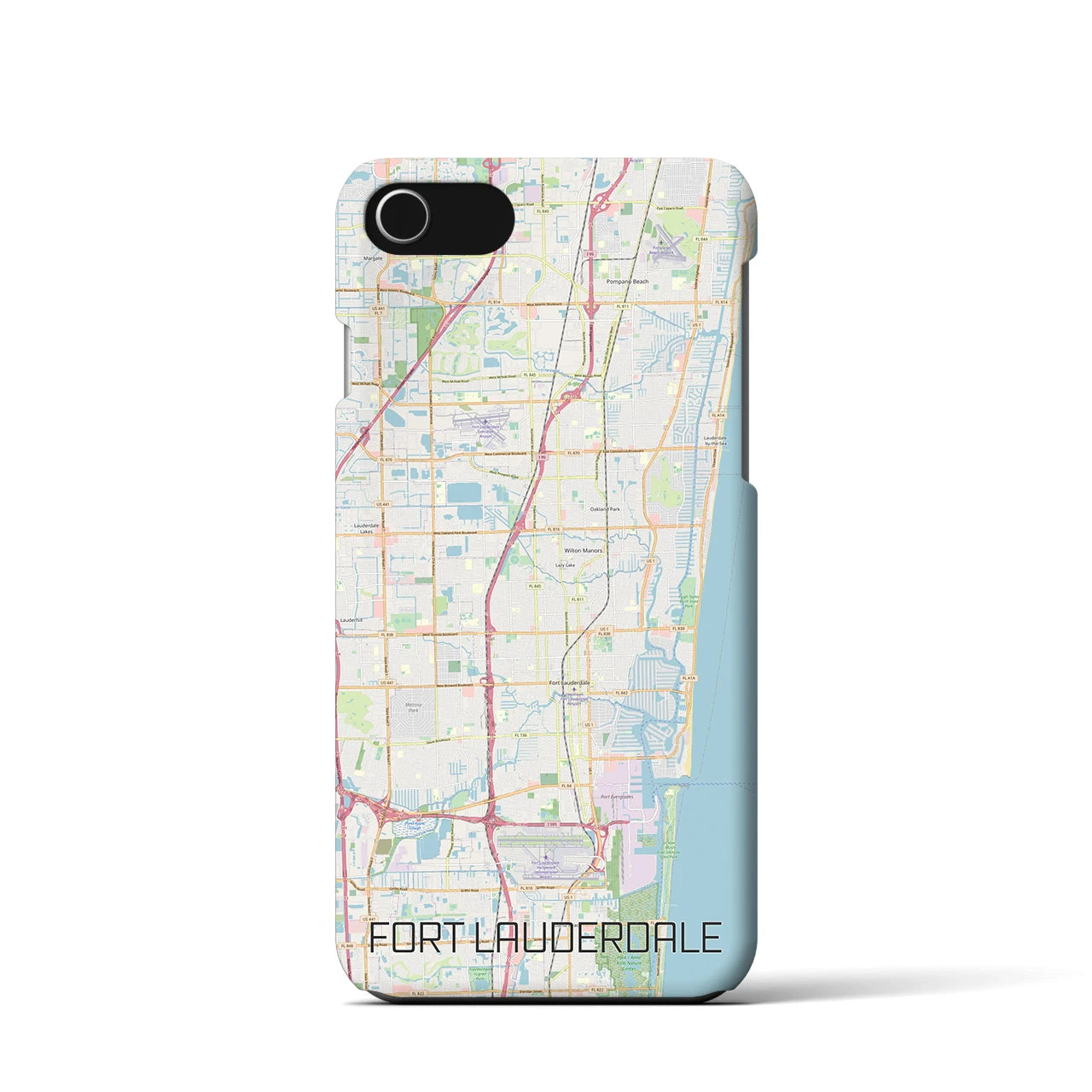 【フォートローダーデール】地図柄iPhoneケース（バックカバータイプ・ナチュラル）iPhone SE（第3 / 第2世代） / 8 / 7 / 6s / 6 用