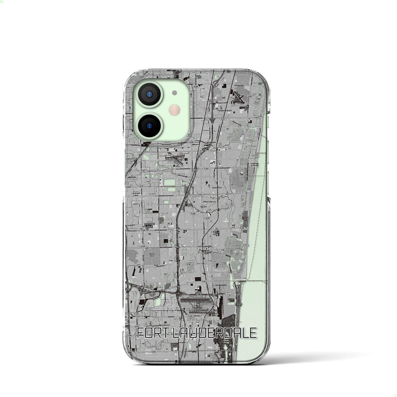 【フォートローダーデール】地図柄iPhoneケース（クリアタイプ・モノトーン）iPhone 12 mini 用