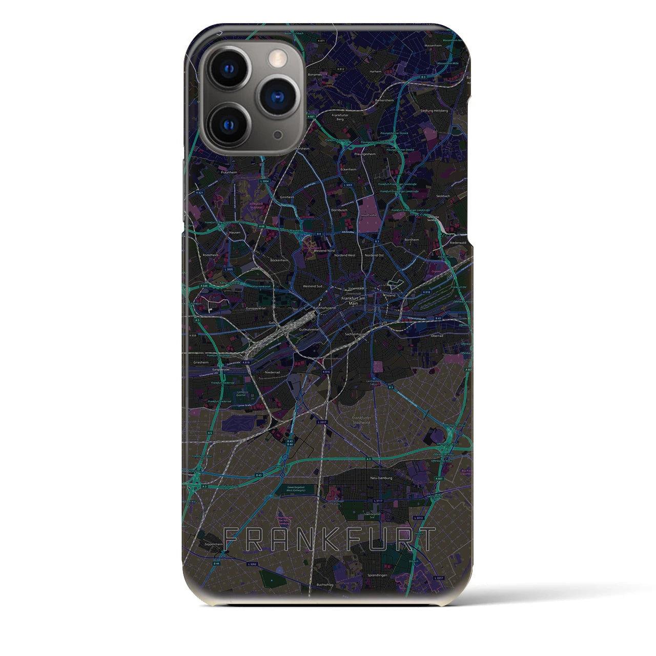 【フランクフルト】地図柄iPhoneケース（バックカバータイプ・ブラック）iPhone 11 Pro Max 用