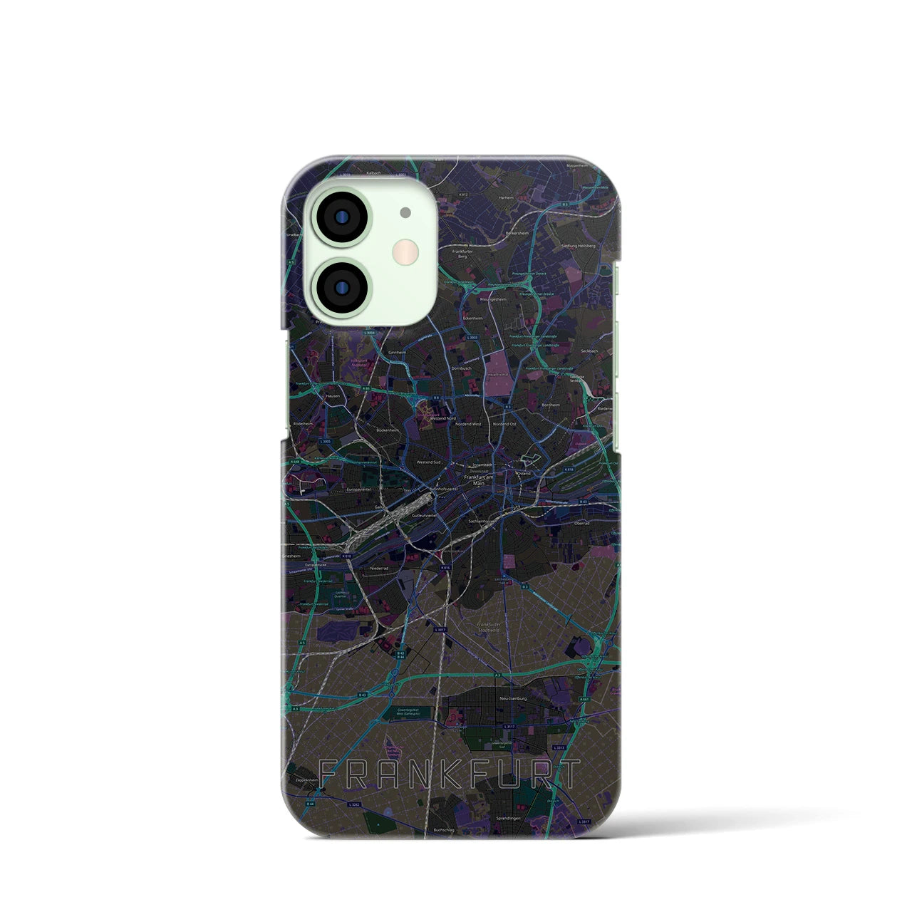 【フランクフルト】地図柄iPhoneケース（バックカバータイプ・ブラック）iPhone 12 mini 用